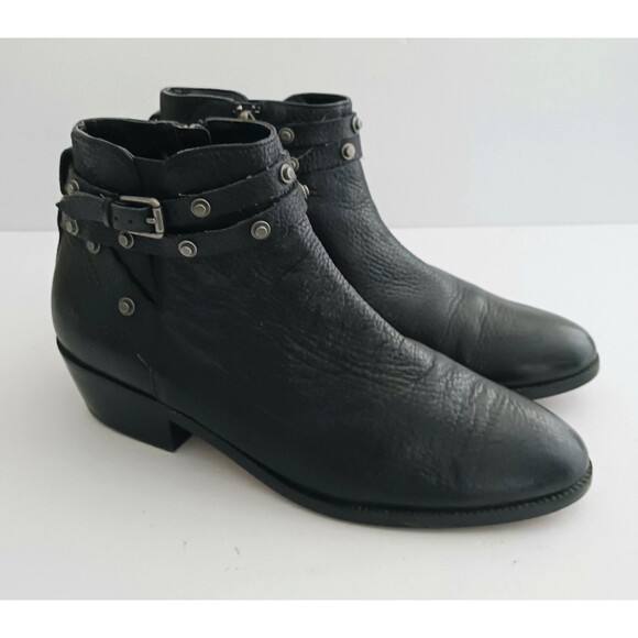 Halogen Lidia Blk Leather Moto Ankle Boot Studded Harness Buckle Strap Sz 8 - Picture 14 of 14